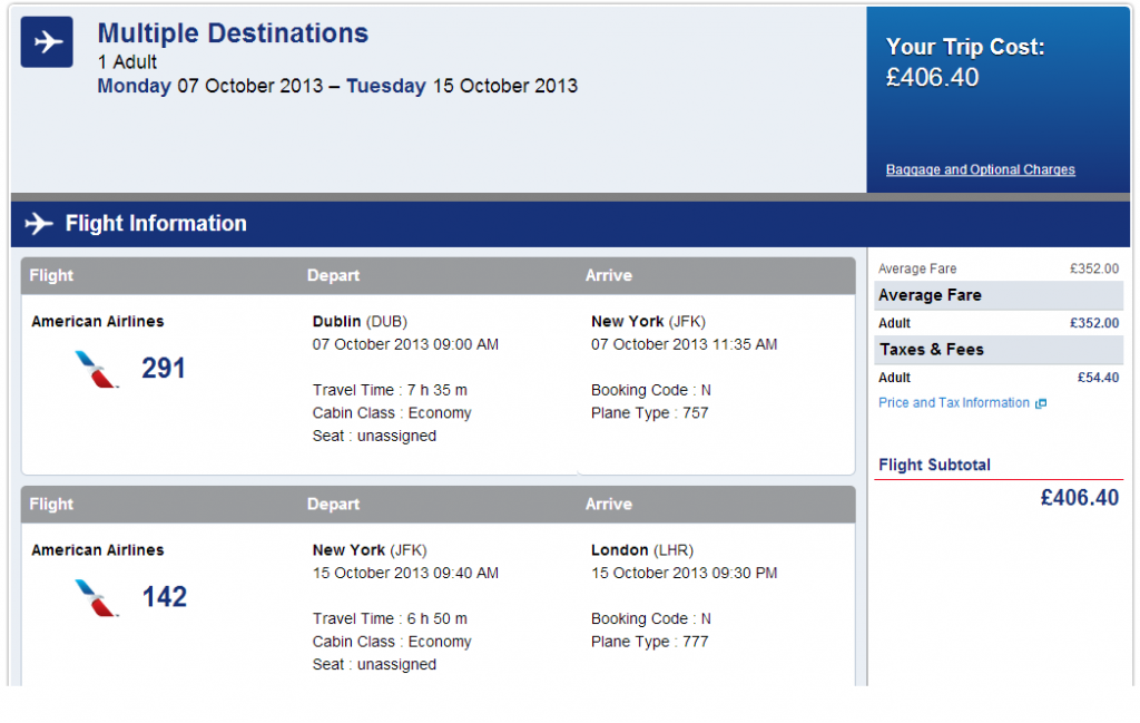 DUB-JFK-LHR fare - Points to be Made