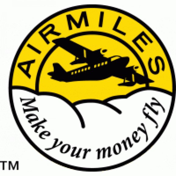 a yellow and black logo with a plane flying in the air