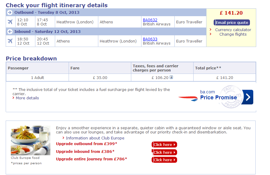 Using Proactive Online Upgrade to buy cheaper premium cabin fares on BA