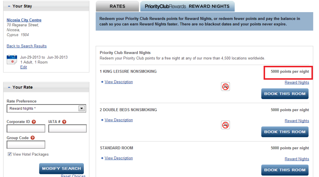Holiday Inn points break Nicosia Points to be Made