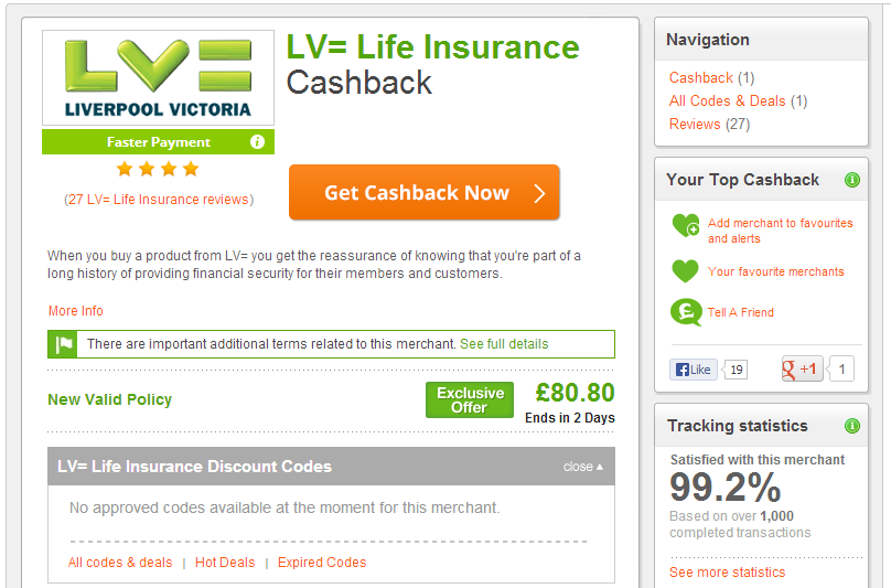 Make £50 pure cash profit from LV = Life Insurance and Top CashBack