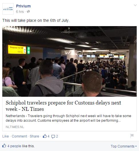 Expect big delays on arrival at Amsterdam Airport Schiphol – Monday 6th July 2015