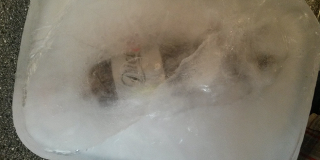 Frozen bottle of Diet Coke