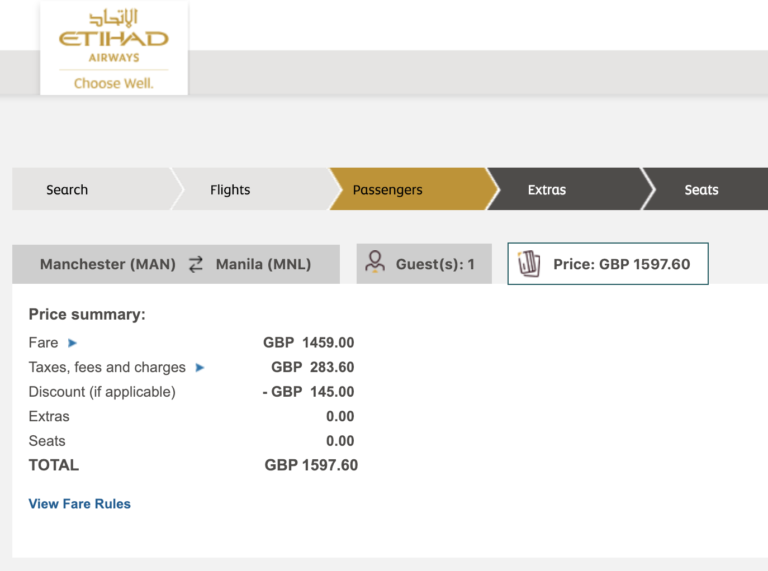 Etihad Global Sale – stackable with 10% Amex discount. £1597 UK to Philippines,