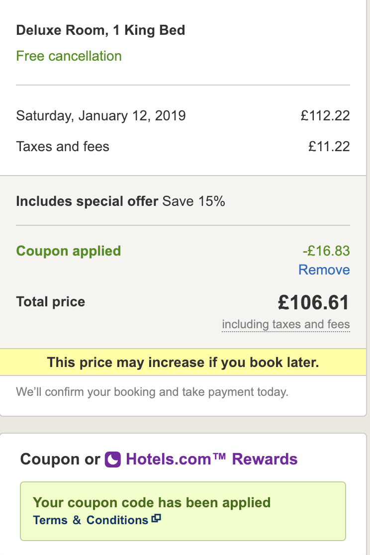 15% off Hotels.com (UK site) booking when you pay with Mastercard. First 2838 customers only!