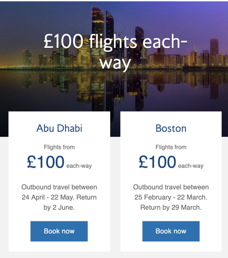 Act fast: Today’s £100 each way British Airways fares are Abu Dhabi and Boston!