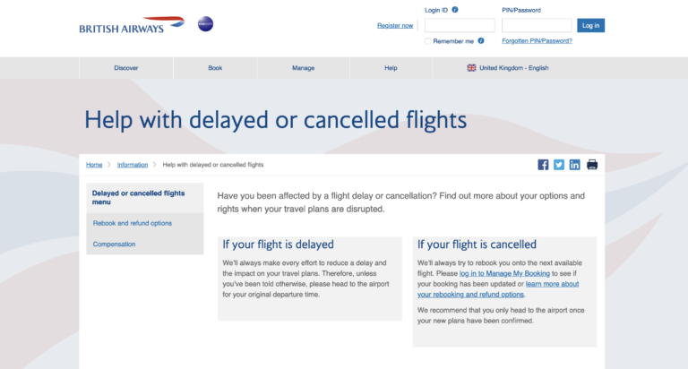 British Airways “Help Me!” online portal – the one-stop shop when travel gets disrupted.