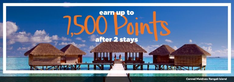 7500 bonus Hilton Honors points for 2 stays – valid until January 2020.