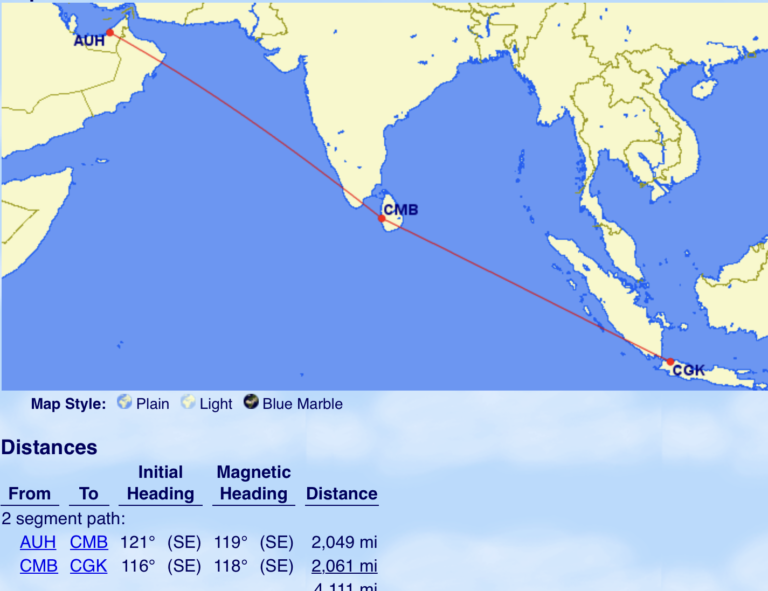 Great tier point run opportunity, £642 (£1.14/TP) Abu Dhabi to Jakarta in Business Class with SriLankan Airlines