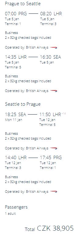 Czech Republic to North America in Business Class starting from €1457/$1,674