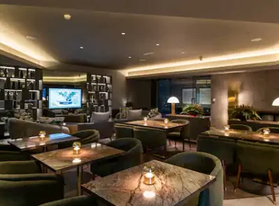 a room with tables and chairs