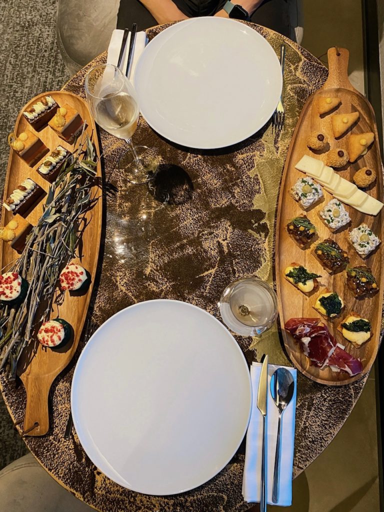a table with plates and plates on it